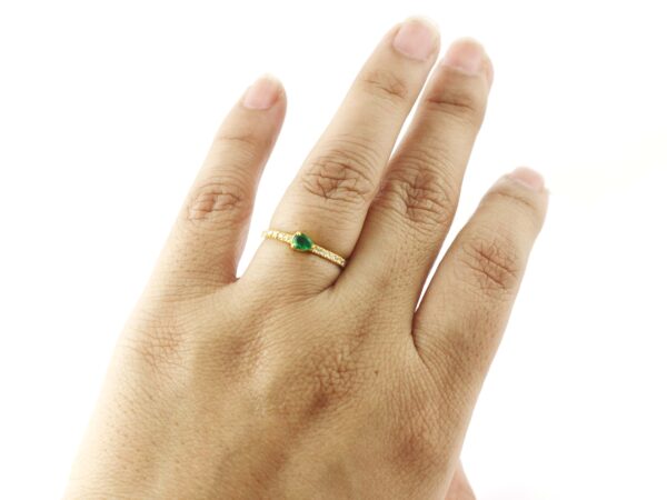 Natural Emerald With Real Diamond 14k Yellow Gold Minimalist Ring For Her - Image 5