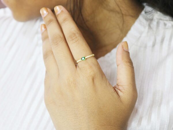 Natural Emerald With Real Diamond 14k Yellow Gold Minimalist Ring For Her - Image 3