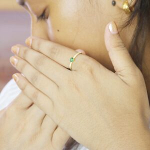 Natural Emerald With Real Diamond 14k Yellow Gold Minimalist Ring For Her