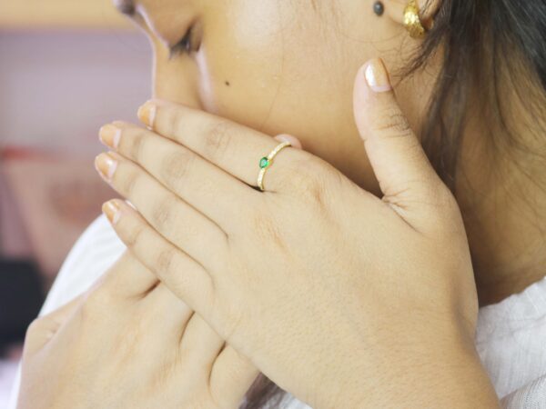 Natural Emerald With Real Diamond 14k Yellow Gold Minimalist Ring For Her