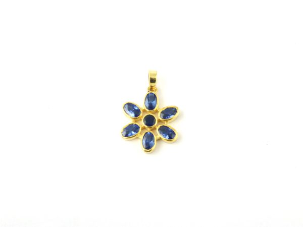 Blue Sapphire 14k Solid Yellow Gold Flower Pendant Necklace For Women - Image 7