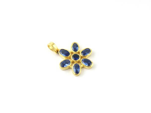 Blue Sapphire 14k Solid Yellow Gold Flower Pendant Necklace For Women - Image 8