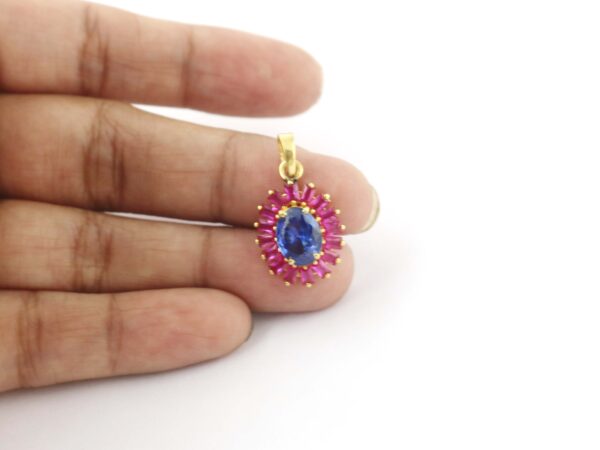 Blue Sapphire And Ruby Oval 14k Yellow Gold Necklace For Women - Image 6