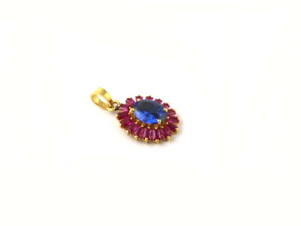 Blue Sapphire And Ruby Oval 14k Yellow Gold Necklace For Women - Image 10