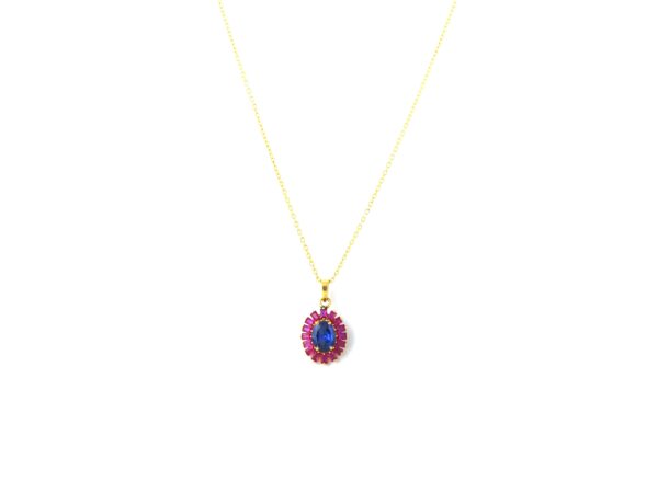 Blue Sapphire And Ruby Oval 14k Yellow Gold Necklace For Women - Image 4
