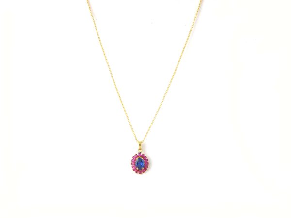 Blue Sapphire And Ruby Oval 14k Yellow Gold Necklace For Women - Image 5