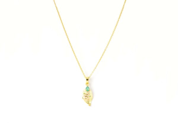 14k Yellow Gold Natural Emerald May Birthstone Leaf Design Minimalist Pendant Necklace - Image 7