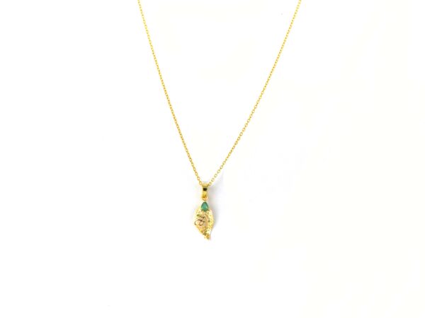 14k Yellow Gold Natural Emerald May Birthstone Leaf Design Minimalist Pendant Necklace - Image 8