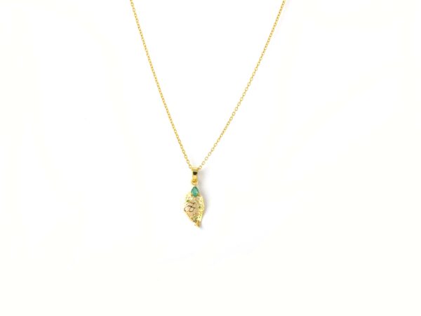 14k Yellow Gold Natural Emerald May Birthstone Leaf Design Minimalist Pendant Necklace - Image 9
