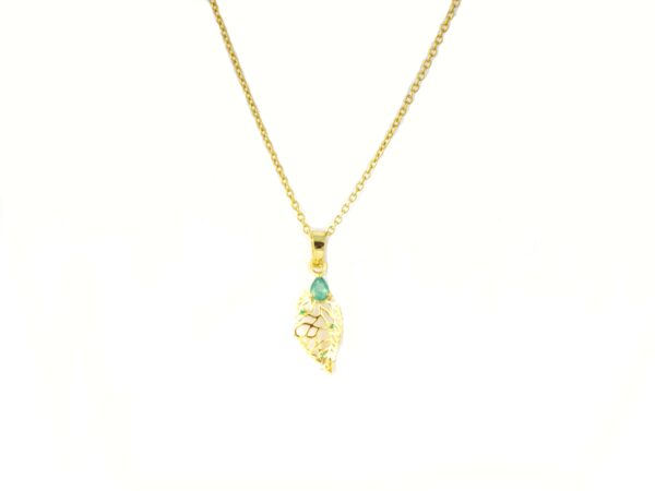 14k Yellow Gold Natural Emerald May Birthstone Leaf Design Minimalist Pendant Necklace - Image 6