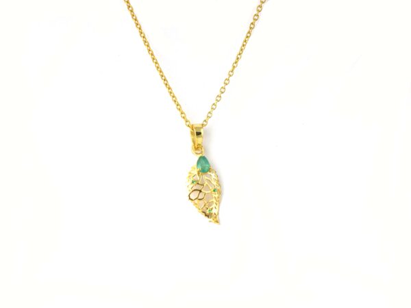 14k Yellow Gold Natural Emerald May Birthstone Leaf Design Minimalist Pendant Necklace - Image 4