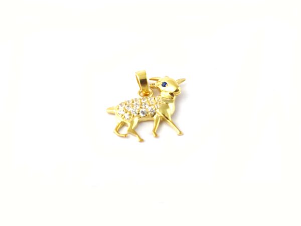 18k Solid Yellow Gold Diamond Goat Animal Pendant Necklace For Women - Image 6
