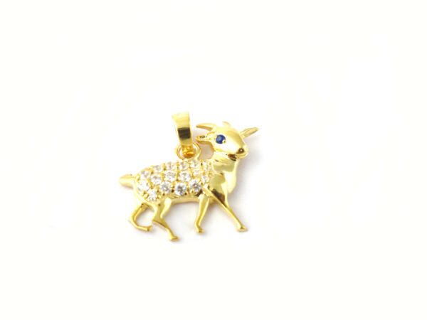 18k Solid Yellow Gold Diamond Goat Animal Pendant Necklace For Women - Image 7