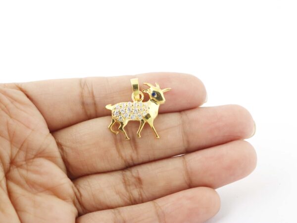 18k Solid Yellow Gold Diamond Goat Animal Pendant Necklace For Women - Image 5