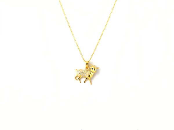 18k Solid Yellow Gold Diamond Goat Animal Pendant Necklace For Women - Image 3