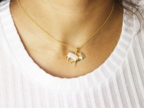 18k Solid Yellow Gold Diamond Goat Animal Pendant Necklace For Women - Image 8