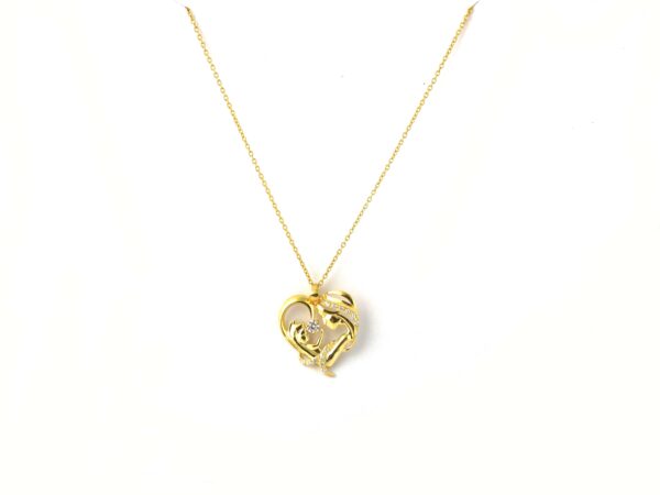 14k Solid Yellow Gold Natural Diamond Mother & Child Pendant Necklace Gift - Image 5