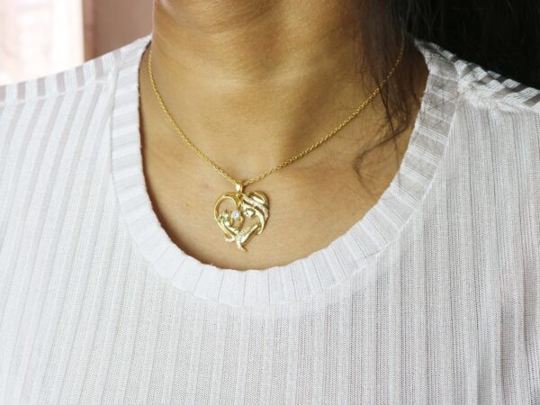 14k Solid Yellow Gold Natural Diamond Mother & Child Pendant Necklace Gift - Image 3