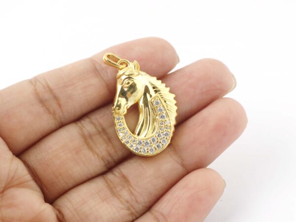 18k Solid Yellow Gold Diamond Horse Shoe Animal Pendant Necklace For Women - Image 6