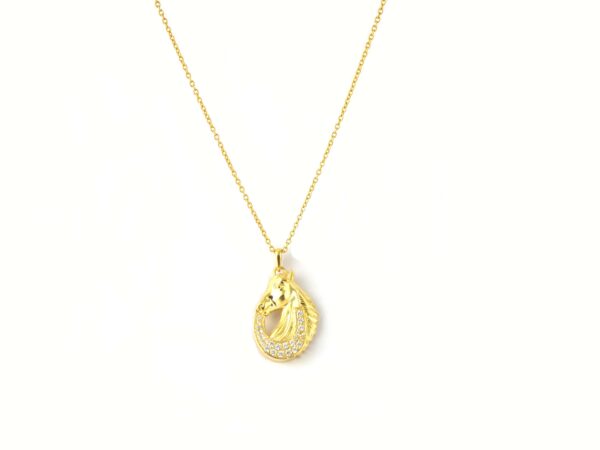 18k Solid Yellow Gold Diamond Horse Shoe Animal Pendant Necklace For Women - Image 5