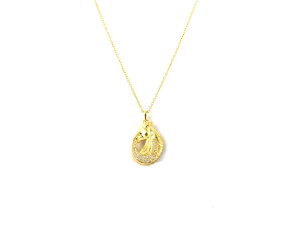 18k Solid Yellow Gold Diamond Horse Shoe Animal Pendant Necklace For Women - Image 4