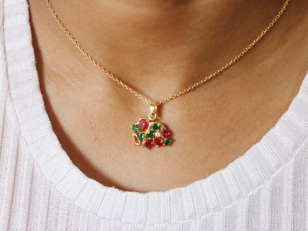 Ruby Emerald 14k Yellow Gold Elephant Animal Lover Pendant Necklace - Image 4