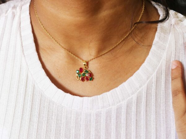Ruby Emerald 14k Yellow Gold Elephant Animal Lover Pendant Necklace - Image 3