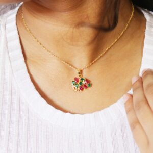 Ruby Emerald 14k Yellow Gold Elephant Animal Lover Pendant Necklace