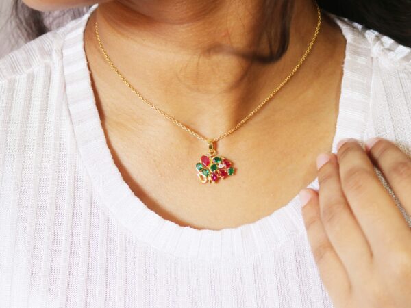 Ruby Emerald 14k Yellow Gold Elephant Animal Lover Pendant Necklace