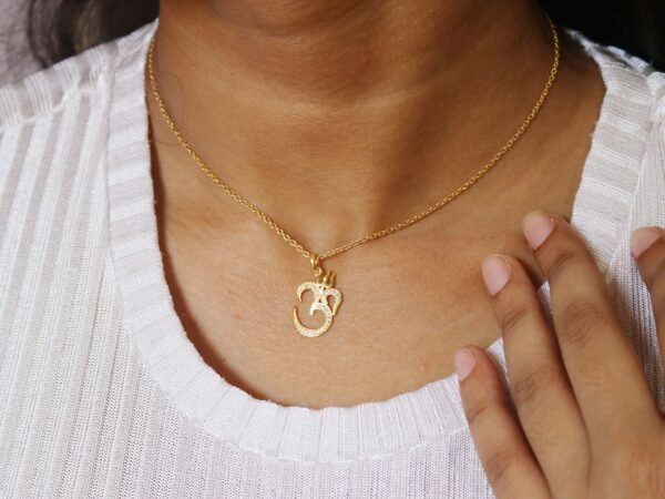 Diamond 14k Solid Gold Om Symbol Charm Necklace Sound of Universe Pendant - Image 5