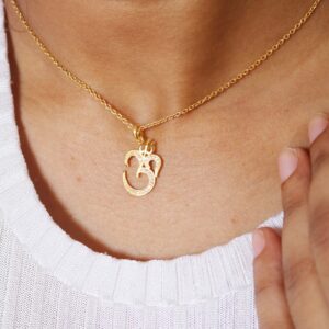 Diamond 14k Solid Gold Om Symbol Charm Necklace Sound of Universe Pendant