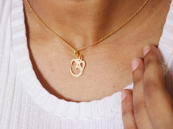 Diamond 14k Solid Gold Om Symbol Charm Necklace Sound of Universe Pendant