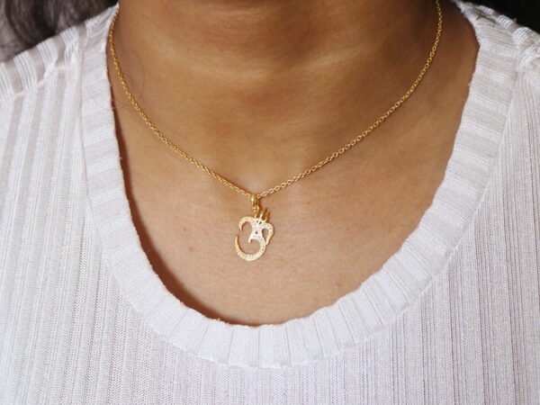 Diamond 14k Solid Gold Om Symbol Charm Necklace Sound of Universe Pendant - Image 3