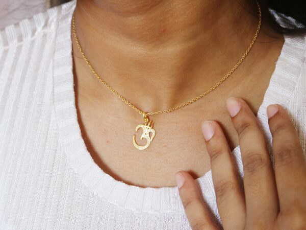 Diamond 14k Solid Gold Om Symbol Charm Necklace Sound of Universe Pendant - Image 2