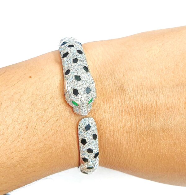 14k White Gold Diamond & Emerald Panther Cuff Bracelet - Image 10