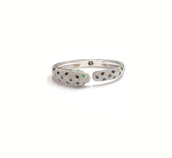 14k White Gold Diamond & Emerald Panther Cuff Bracelet - Image 14