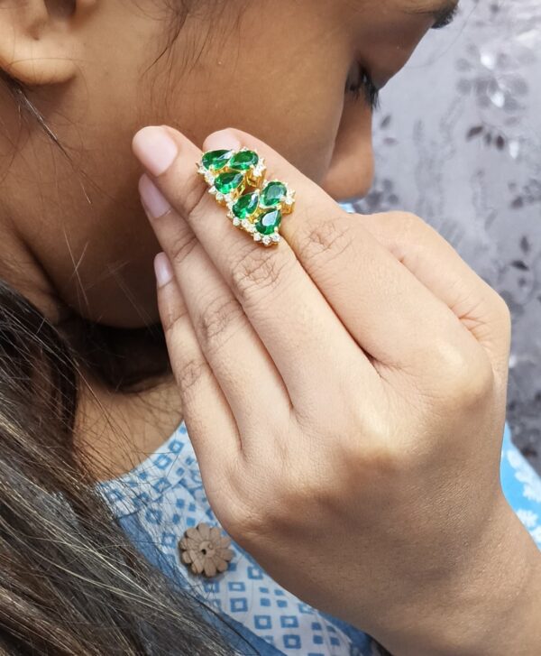 Natural Emerald With Real Diamond 14k Yellow Gold Stud Earrings - Image 2