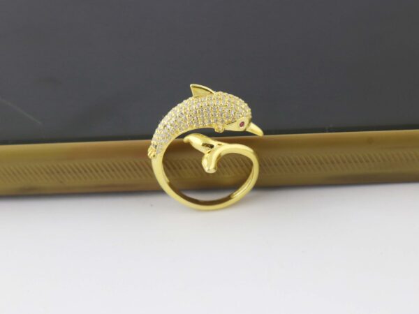 Diamond Dolphin with Ruby Gemstone 14k Yellow Gold Animal Ring Gift - Image 8