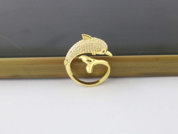 Diamond Dolphin with Ruby Gemstone 14k Yellow Gold Animal Ring Gift - Image 10
