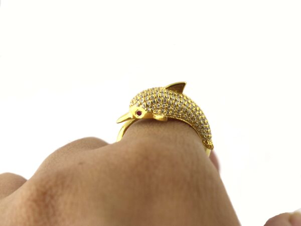 Diamond Dolphin with Ruby Gemstone 14k Yellow Gold Animal Ring Gift - Image 7