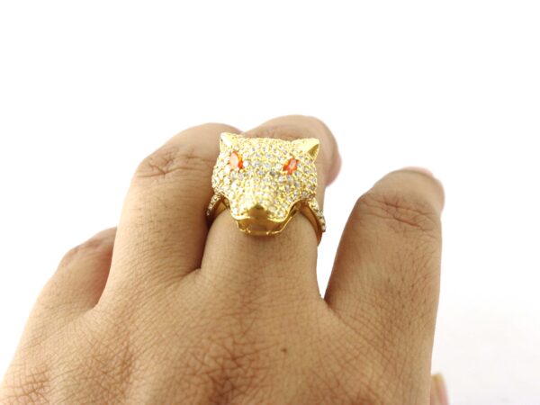 Diamond with Carnelian Panther 14k Solid Yellow Gold Animal Ring Unisex Gift - Image 8