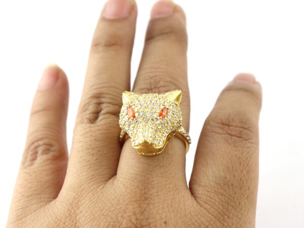 Diamond with Carnelian Panther 14k Solid Yellow Gold Animal Ring Unisex Gift - Image 7