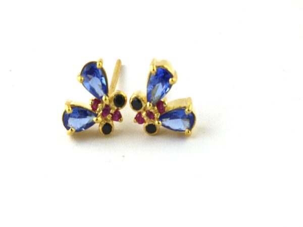 Blue Sapphire and Natural Ruby 14k Yellow Gold Butterfly Stud Earrings - Image 2
