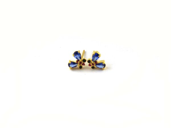 Blue Sapphire and Natural Ruby 14k Yellow Gold Butterfly Stud Earrings - Image 7