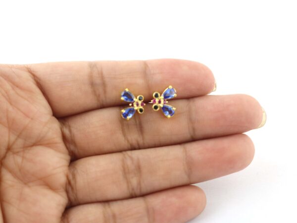 Blue Sapphire and Natural Ruby 14k Yellow Gold Butterfly Stud Earrings - Image 6