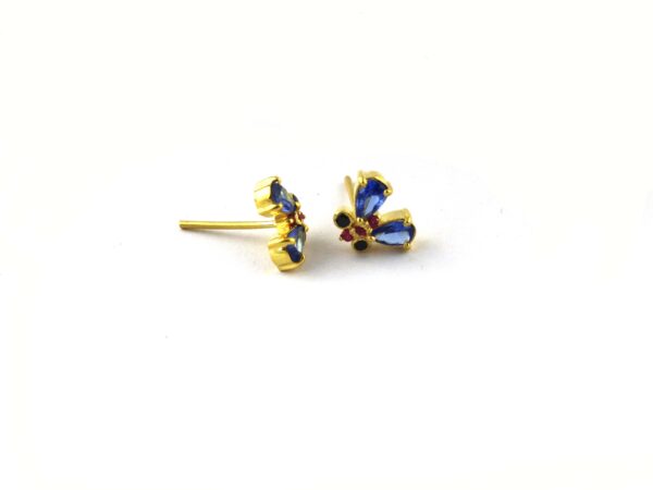 Blue Sapphire and Natural Ruby 14k Yellow Gold Butterfly Stud Earrings - Image 5