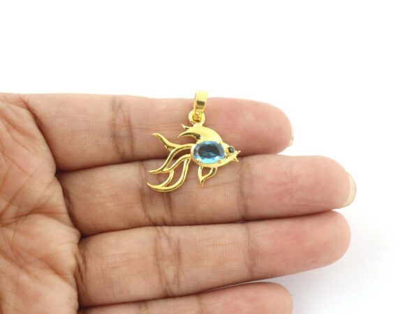 Natural Blue Topaz 14k Solid Yellow Gold Fish Pendant Necklace For Women Gift - Image 9