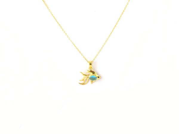 Natural Blue Topaz 14k Solid Yellow Gold Fish Pendant Necklace For Women Gift - Image 10