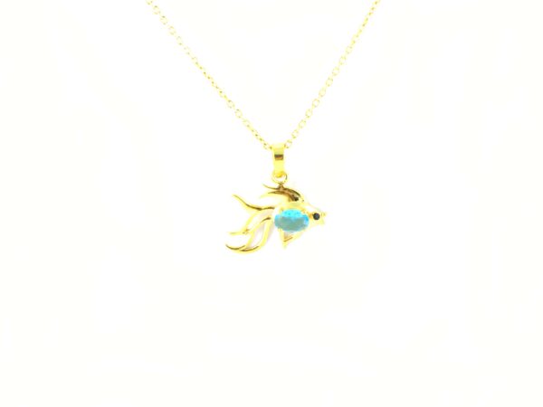 Natural Blue Topaz 14k Solid Yellow Gold Fish Pendant Necklace For Women Gift - Image 8