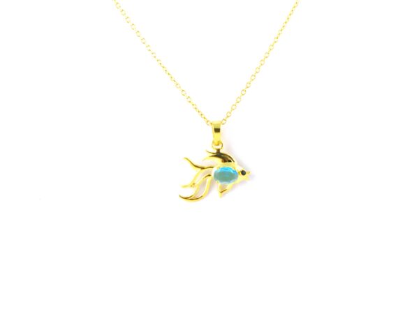 Natural Blue Topaz 14k Solid Yellow Gold Fish Pendant Necklace For Women Gift - Image 6